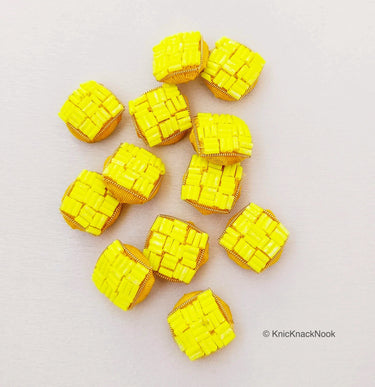 Hand Embroidered Designer Yellow Buttons